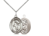 Sterling Silver St. Christopher/Track&Field Women , Sterling Silver Lite Curb Chain, Medium Size Catholic Medal, 3/4" x 1/2"