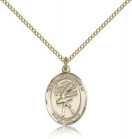 Gold Filled St Christopher / Dance Pendant, GF Lite Curb Chain, Medium Size Catholic Medal, 3/4" x 1/2"