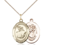 Gold Filled St Christopher / Gymnastics Pendant, GF Lite Curb Chain, Medium Size Catholic Medal, 3/4" x 1/2"