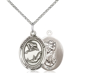 Sterling Silver St Christopher / Gymnastics Pendan, SS Lite Curb Chain, Medium Size Catholic Medal, 3/4" x 1/2"