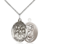 Sterling Silver St Christopher / Choir Pendant, SS Lite Curb Chain, Medium Size Catholic Medal, 3/4" x 1/2"