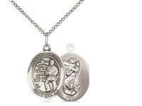 Sterling Silver St Christopher / Karate Pendant, SS Lite Curb Chain, Medium Size Catholic Medal, 3/4" x 1/2"