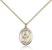 Gold Filled St. Sebastian / Baseball Pendant, GF Lite Curb Chain, Medium Size Catholic Medal, 3/4" x 1/2"
