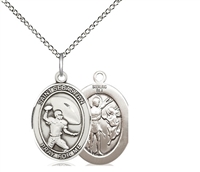 Sterling Silver St. Sebastian / Football Pendant, SS Lite Curb Chain, Medium Size Catholic Medal, 3/4" x 1/2"
