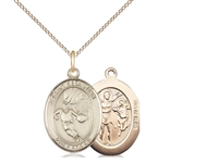 Gold Filled St. Sebastian / Basketball Pendant, GF Lite Curb Chain, Medium Size Catholic Medal, 3/4" x 1/2"