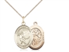 Gold Filled St. Sebastian / Soccer Pendant, GF Lite Curb Chain, Medium Size Catholic Medal, 3/4" x 1/2"