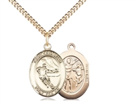 Gold Filled St. Sebastian / Hockey Pendant, GF Lite Curb Chain, Medium Size Catholic Medal, 3/4" x 1/2"