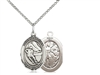 Sterling Silver St. Sebastian / Hockey Pendant, SS Lite Curb Chain, Medium Size Catholic Medal, 3/4" x 1/2"