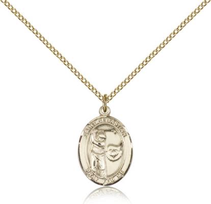 Gold Filled St. Sebastian / Golf Pendant, GF Lite Curb Chain, Medium Size Catholic Medal, 3/4" x 1/2"