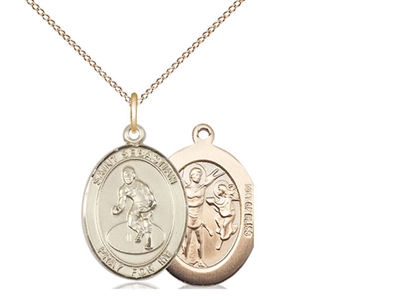 Gold Filled St. Sebastian / Wrestling Pendant, GF Lite Curb Chain, Medium Size Catholic Medal, 3/4" x 1/2"