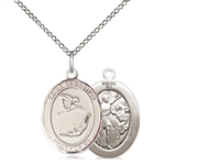 Sterling Silver St Sebastian / Gymnastics Pendant, SS Lite Curb Chain, Medium Size Catholic Medal, 3/4" x 1/2"
