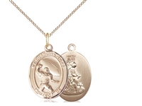 Gold Filled Guardian Angel / Football Pendant, GF Lite Curb Chain, Medium Size Catholic Medal, 3/4" x 1/2"