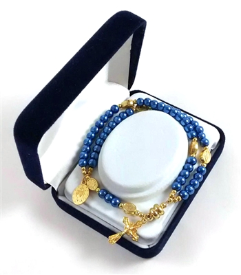 Blue Bead Miraculous Medal Rosary Bracelet