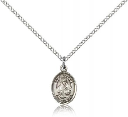 Sterling Silver St. Albert the Great Pendant, Sterling Silver Lite Curb Chain, Small Size Catholic Medal, 1/2" x 1/4"