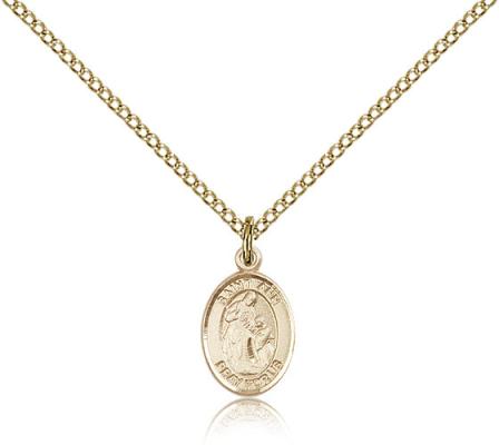 Gold Filled St. Ann Pendant, Gold Filled Lite Curb Chain, Small Size Catholic Medal, 1/2" x 1/4"