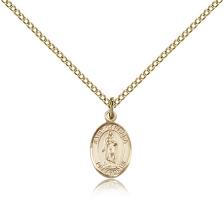 Gold Filled St. Barbara Pendant, Gold Filled Lite Curb Chain, Small Size Catholic Medal, 1/2" x 1/4"
