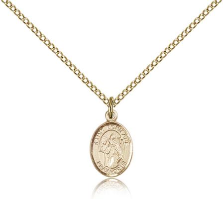 Gold Filled St. Boniface Pendant, Gold Filled Lite Curb Chain, Small Size Catholic Medal, 1/2" x 1/4"