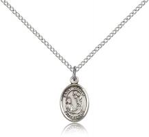 Sterling Silver St. Cecilia Pendant, Sterling Silver Lite Curb Chain, Small Size Catholic Medal, 1/2" x 1/4"