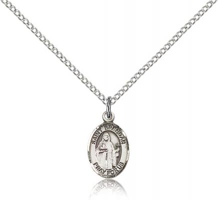 Sterling Silver St. Brendan the Navigator Pendant, Sterling Silver Lite Curb Chain, Small Size Catholic Medal, 1/2" x 1/4"
