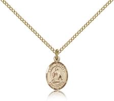 Gold Filled St. Charles Borromeo Pendant, Gold Filled Lite Curb Chain, Small Size Catholic Medal, 1/2" x 1/4"