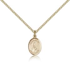 Gold Filled St. David of Wales Pendant, Gold Filled Lite Curb Chain, Small Size Catholic Medal, 1/2" x 1/4"