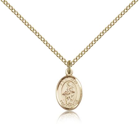 Gold Filled St. Jane of Valois Pendant, Gold Filled Lite Curb Chain, Small Size Catholic Medal, 1/2" x 1/4"