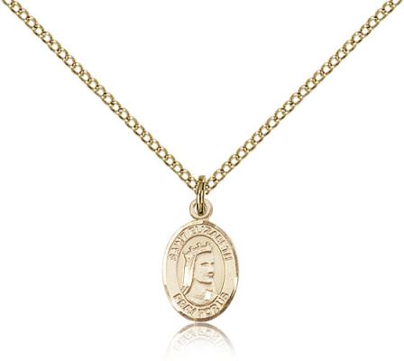 Gold Filled St. Elizabeth of Hungary Pendant, Gold Filled Lite Curb Chain, Small Size Catholic Medal, 1/2" x 1/4"