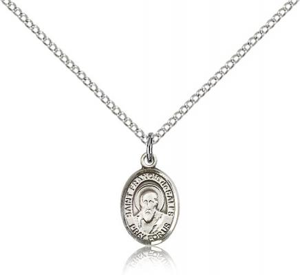 Sterling Silver St. Francis de Sales Pendant, Sterling Silver Lite Curb Chain, Small Size Catholic Medal, 1/2" x 1/4"
