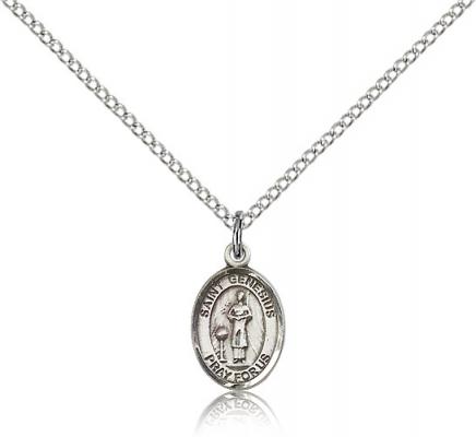 Sterling Silver St. Genesius of Rome Pendant, Sterling Silver Lite Curb Chain, Small Size Catholic Medal, 1/2" x 1/4"