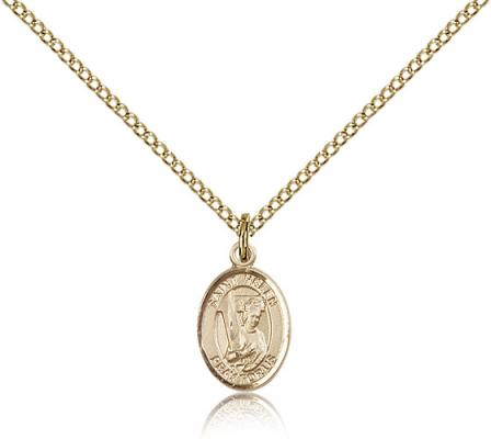Gold Filled St. Helen Pendant, Gold Filled Lite Curb Chain, Small Size Catholic Medal, 1/2" x 1/4"