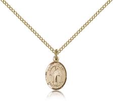 Gold Filled St. Justin Pendant, Gold Filled Lite Curb Chain, Small Size Catholic Medal, 1/2" x 1/4"