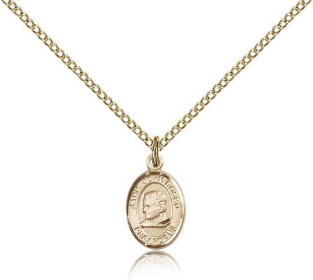Gold Filled St. John Bosco Pendant, Gold Filled Lite Curb Chain, Small Size Catholic Medal, 1/2" x 1/4"