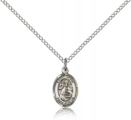 Sterling Silver St. John the Apostle Pendant, Sterling Silver Lite Curb Chain, Small Size Catholic Medal, 1/2" x 1/4"