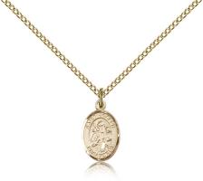 Gold Filled St. Joseph Pendant, Gold Filled Lite Curb Chain, Small Size Catholic Medal, 1/2" x 1/4"