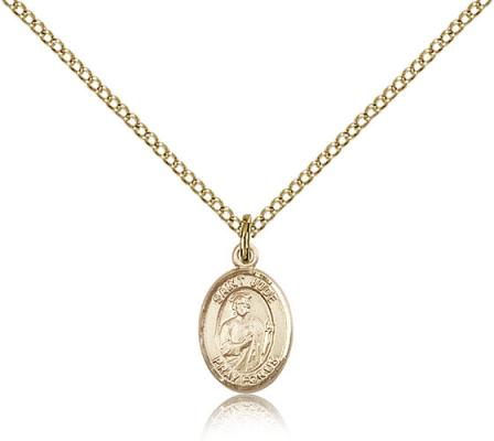 Gold Filled St. Jude Thaddeus Pendant, Gold Filled Lite Curb Chain, Small Size Catholic Medal, 1/2" x 1/4"