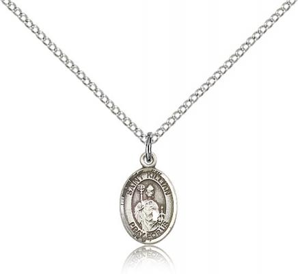 Sterling Silver St. Kilian Pendant, Sterling Silver Lite Curb Chain, Small Size Catholic Medal, 1/2" x 1/4"