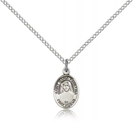 Sterling Silver St. Maria Faustina Pendant, Sterling Silver Lite Curb Chain, Small Size Catholic Medal, 1/2" x 1/4"