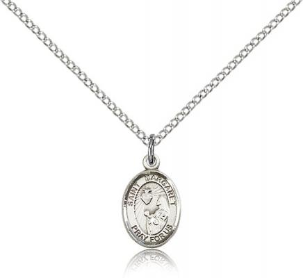 Sterling Silver St. Margaret Mary Alacoque Pendant, Sterling Silver Lite Curb Chain, Small Size Catholic Medal, 1/2" x 1/4"