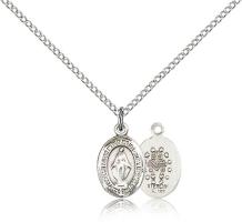 Sterling Silver Miraculous Pendant, Sterling Silver Lite Curb Chain, Small Size Catholic Medal, 1/2" x 1/4"