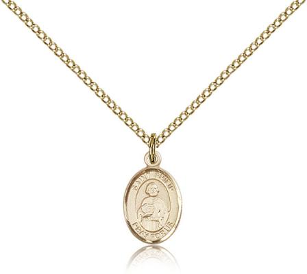 Gold Filled St. Philip Neri Pendant, Gold Filled Lite Curb Chain, Small Size Catholic Medal, 1/2" x 1/4"