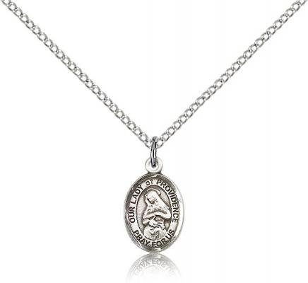 Sterling Silver Our Lady of Providence Pendant, Sterling Silver Lite Curb Chain, Small Size Catholic Medal, 1/2" x 1/4"