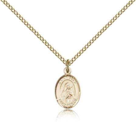Gold Filled St. Rita of Cascia Pendant, Gold Filled Lite Curb Chain, Small Size Catholic Medal, 1/2" x 1/4"