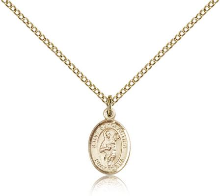 Gold Filled St. Scholastica Pendant, Gold Filled Lite Curb Chain, Small Size Catholic Medal, 1/2" x 1/4"