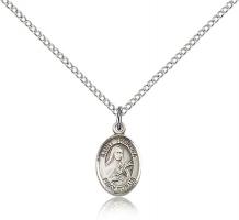 Sterling Silver St. Theresa Pendant, Sterling Silver Lite Curb Chain, Small Size Catholic Medal, 1/2" x 1/4"