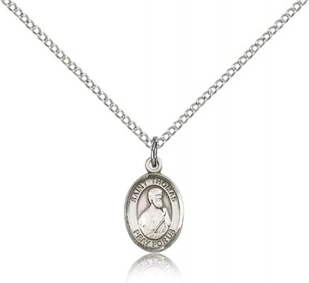 Sterling Silver St. Thomas the Apostle Pendant, Sterling Silver Lite Curb Chain, Small Size Catholic Medal, 1/2" x 1/4"