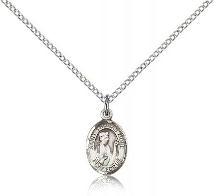 Sterling Silver St. Thomas More Pendant, Sterling Silver Lite Curb Chain, Small Size Catholic Medal, 1/2" x 1/4"