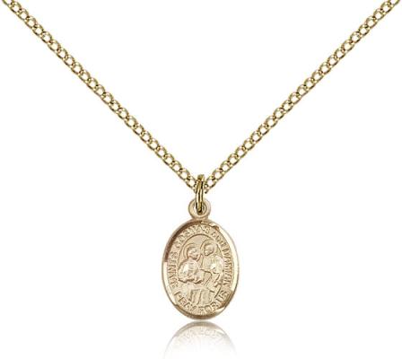 Gold Filled Sts. Cosmas & Damian Pendant, Gold Filled Lite Curb Chain, Small Size Catholic Medal, 1/2" x 1/4"