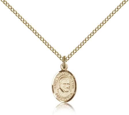 Gold Filled St. Vincent de Paul Pendant, Gold Filled Lite Curb Chain, Small Size Catholic Medal, 1/2" x 1/4"