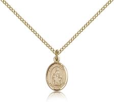 Gold Filled St. Sophia Pendant, Gold Filled Lite Curb Chain, Small Size Catholic Medal, 1/2" x 1/4"