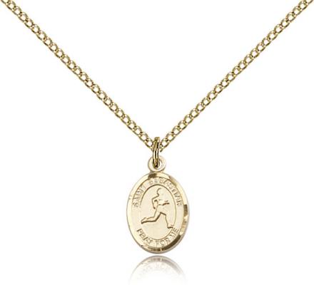 Gold Filled St. Sebastian Pendant, Gold Filled Lite Curb Chain, Small Size Catholic Medal, 1/2" x 1/4"